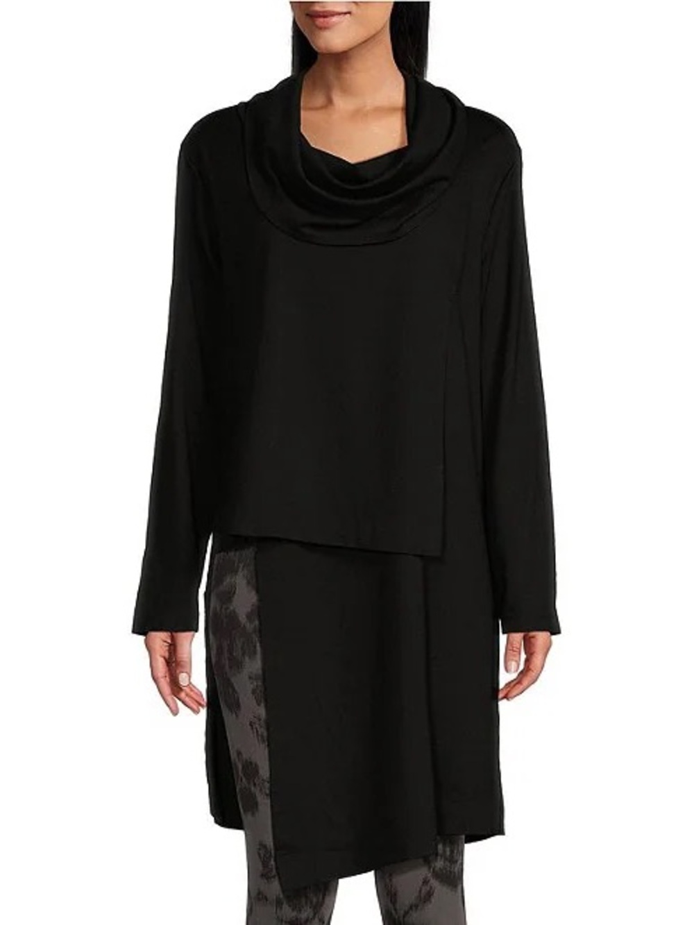 Bryn Walker Pita Modal Ponte Cowl Neck Long Sleeve Asymmetrical Front Peak Tunic